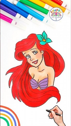 Draw Mermaid Simple | Draw Disney Ariel Princess 🌈🧜🏻‍♀️ #disney #princess #short #mermaid