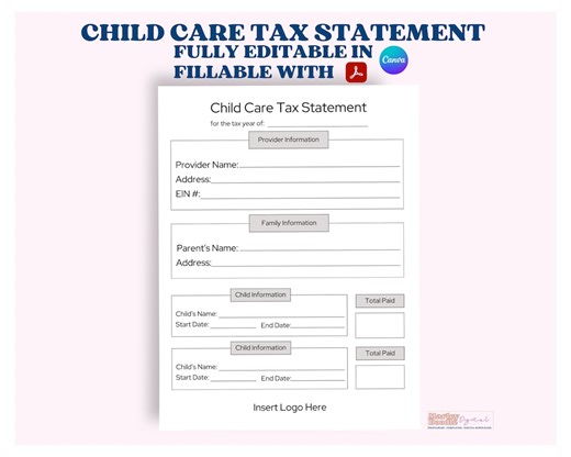 Editable Daycare Tax Statement: Fillable Child Care Receipt (PDF & Canva) - Etsy Canada