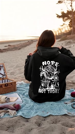 Fashion Girl Women's Casual Polyester Hoodie, Cartoon Cow Print, Hooded Sweatshirt, Nope Not Today Slogan, Fall & Winter Wear #ootd