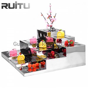 [Hot Item] Buffet Cake Stand Party Tabletop Beautiful Luxury 3 Tier Stainless Steel Hammered Catering Serving Dessert Display Set Buffet Food Display Risers and Stands