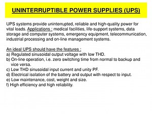 UNINTERRUPTIBLE POWER SUPPLIES (UPS) - SlideServe