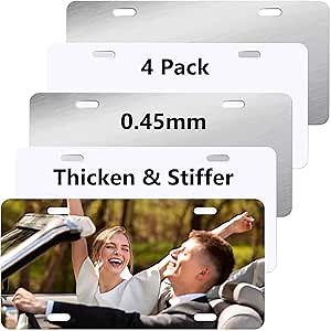 4 Pack Sublimation License Plate Blanks, 12 x 6 Aluminum Car Front Lincense Plate, Thermal Transfer DIY Picture Metal Sublimation Blank for Automotive Custom Design (0.45mm - Normal)