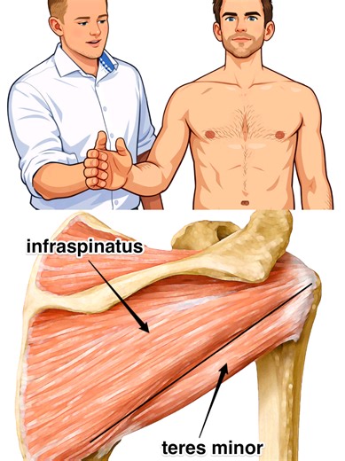 The external rotation resistance test evaluates the infraspinatus and teres minor. The patient’s arm is tucked at their side and the elbows flexed to 90 degrees. The examiner applies resistance while the patient externally rotates the shoulder. The test is considered positive if the maneuver reproduces pain or demonstrates weakness during resisted external rotation. Sensitivity 42 to 63%, specificity 75 to 90%. Read: https://wikism.org/External_Rotation_Resistance_Test Watch: https://www.youtube