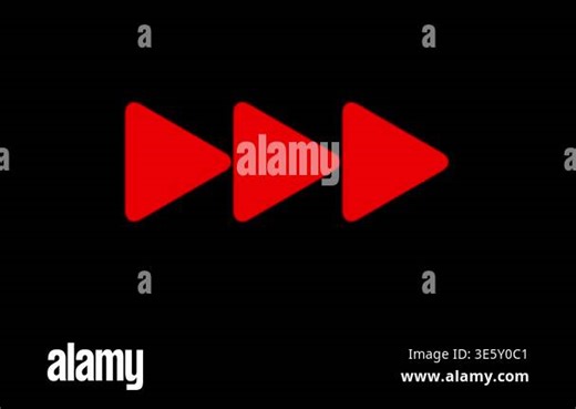 Red fast forward media navigation icon animation with triple triangle playback symbol, modern digital video interface control indicator on dark background Stock Video Footage - Alamy