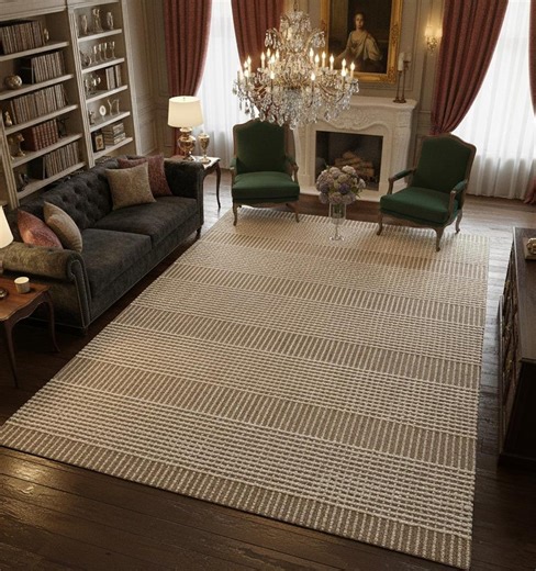 Textured Wool Rug – Oatmeal Beige Linear Stripe, Hand-tufted - Etsy