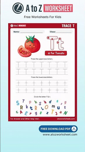 Tracing and Writing Alphabet T Worksheet for Kids – Free A to Z Practice PDF