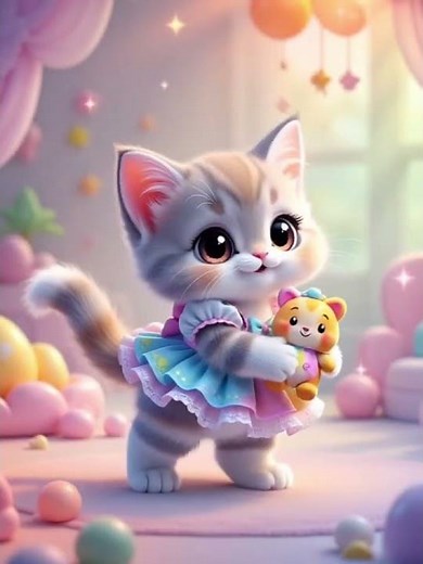 Kawaii Kitty Dance Party 🎀 Cutest Little Cat Ever! #animalshorts #catvideos #cute #cutecat #kawaii