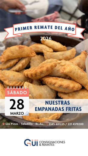 🔥 Hay remate… y hay empanadas fritas 🥟🔥 Calientes 🔥 Caseras 🏡 Bien criollas 🇦🇷 De esas que te comés una… y ya estás pidiendo otra 😋 📅 28 de marzo 📍 Los Pinos, Saladillo 📍 En Los Pinos no solo se hacen negocios… también se come bien 🤝🍽️🔥 #campoargentino #remateagro #rematerural | Consignaciones y Remates Gui
