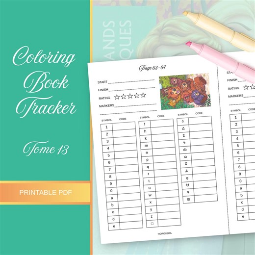 Coloring Book Tracker Tome 13 Color by Number Page Tracker Printable Coloring Log Marker Color Code PDF Instant Download Digital - Etsy