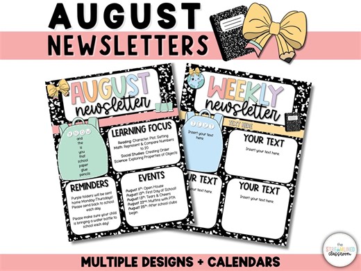 August Newsletter Templates - Weekly Monthly Editable Classroom Back-to-school Templates for Teachers - August Calendars Pastel Composition - Etsy