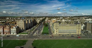 Aerial time lapse view of the regency seafront in Brighton and Hove, Southern England (hyperlapse)
