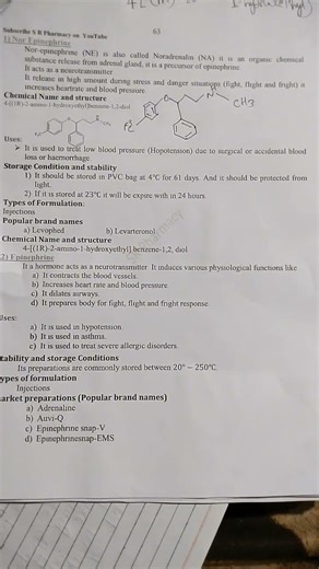D pharma 1st year Chemistry Chap 6 Nor epinephrine drug #viral #pharmacy #career #students