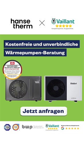 ✅ Wir übernehmen deinen Förderantrag! 0% Sorgen machen. Vaillant Wärmepumpe im Komplettpaket sichern. Wir kümmern uns um alles: ✔ Beratung, Förderantrag, Finanzierungshilfe, Installation und Wartung ✔ Schnelle Installation innerhalb von 30 Tagen ✔ Umweltfreundlich und unabhängig von steigenden Öl- und Gaspreisen heizen | hansetherm