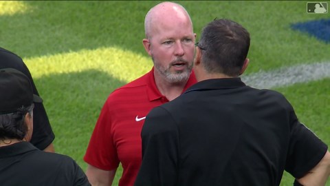 Home plate umpire gets hit with ball