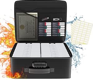 Fireproof Safe Photo Storage Box with 18 Inner 4" x 6" Clear Photo Cases, Portable Photo Organizer with Lock for Picture, Collapsible Photo Container with Handle and 18 Boxes 4 Sheet Label Stickers
