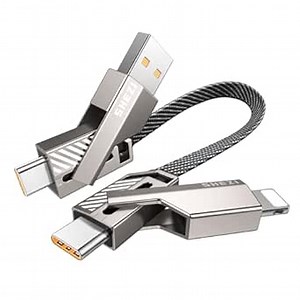 SHEZI [Upgraded 2.0] 4-in-1 Short USB C Cable 60W 0.6FT Fast Charging [480Mbps Data Sync] Flat Nylon Braided Charger Cord Combo, USB A/C to C/L Multi Charge Cable for iPhone/iPad & Most Devices, Grey