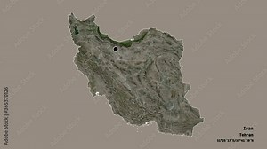 Kerman, province of Iran, with its capital, localized, outlined and zoomed with informative overlays on a satellite map in the Stereographic projection. Animation 3D