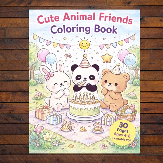 Animal Coloring Book Printable PDF Kids Ages 4-8 Kawaii Animals Activity - Etsy