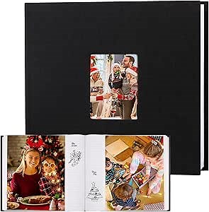 Photo Album 8x10 100 Photos with Writing Space Linen Cover with Front Window, 8x10 Picture Album, 100 Photos 8x10 Photo Album Book for Wedding Kids Travel Family Baby Pictures(Black)