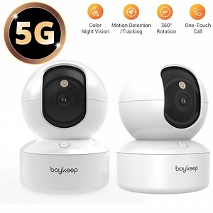 BoyKeep 2K 5G/2.4GHz WiFi Dual-Band Pet Dog Camera with Phone App, Indoor Home Security Camera with One-Touch Call, 360° PTZ, 2-Way Audio, Color Night Vision, No Plug Version, 12s Cloud Storage, 2PCS