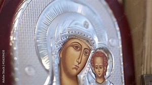 the icons on the fireplace