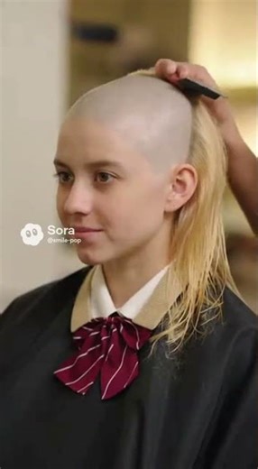 金髪ギャル、髪がもうボロボロ。こうなったらリセット#shorts #坊主女子 #headshave #haircut #buzzcut #sora2 #japanese
