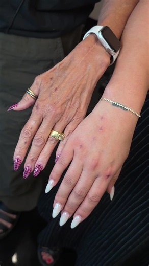 Stars Tattoo for Mother and Daughter: Hand Holding Fine Line Design