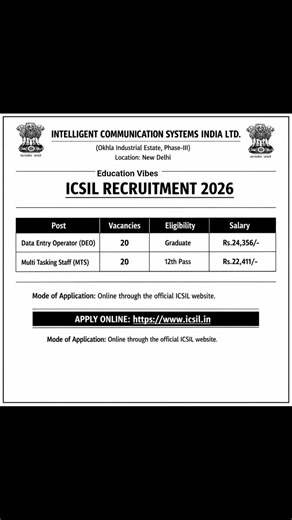 ICSIL Recruitment 2026 🔥 DEO + MTS Jobs | Apply Online #icsil #govtjobs2026