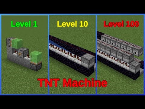 Minecraft TNT Launcher Machine – Level 1 vs Level 10 vs Level 100! (Redstone Tutorial)