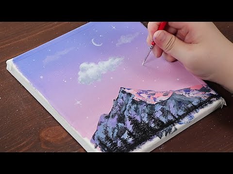 Mountain with pink sky / Easy acrylic painting for beginners / PaintingTutorial