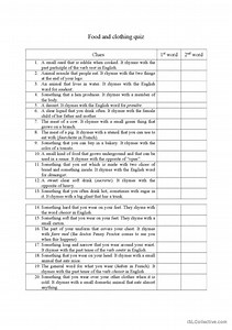 Food and clothing quiz - rhyming words