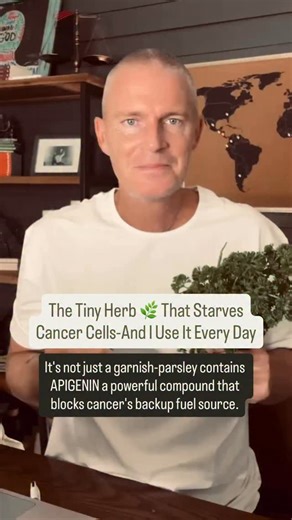 🌿Apigenin, found in parsley, celery, and chamomile, is a plant flavonoid that blocks glutaminolysis—a key metabolic pathway cancer cells use to survive when glucose is restricted. 🔬 Apigenin inhibits glutaminase, blocking cancer’s ability to metabolize glutamine. → (Zheng et al., Molecular Cancer Therapeutics, 2021) → Cancer cells rely on glutamine when sugar is restricted—this cuts off that escape route. 🔬 Apigenin reduces inflammation and protects mitochondrial function. → (Shukla & Gupta, 