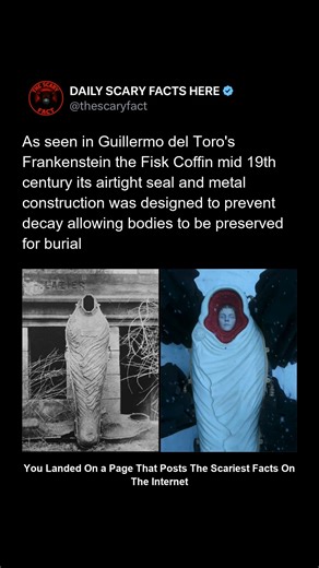 Thescaryfact ™ on Instagram: "The coffin seen in Guillermo del Toro’s Frankenstein is inspired by the real mid-19th-century Fisk metallic burial case, also known as the “Fisk coffin.” These cast-iron or metal sarcophagi were revolutionary for their time, featuring an airtight seal that slowed decay and preserved bodies far longer than traditional wooden coffins. Some models even had viewing windows, allowing families to see the deceased without opening the case. Originally marketed during choler