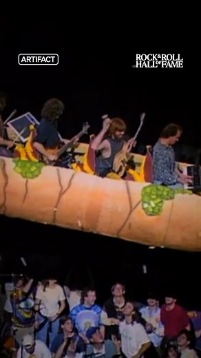 Hot Dog Stage Prop, 1994 🌭 Vermont jam band Phish flew above the audience in this hot dog at the Boston Garden at midnight on December 31, 1994, while singing "Auld Lang Syne." Five years later, the prop carried the band to the stage during their Millennium celebration in Florida on December 31, 1999, after which it was put on display at the museum. The band used it again for their 2010 - 2011 New Year's concert at Madison Square Garden, returning it to the Rock Hall with fresh glitter relish a