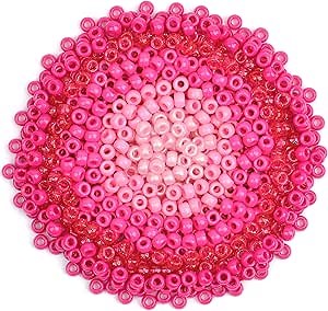 Pink Red Glitter Pony Beads for Bracelet Colourful Plastic Beads for Jewelry Making Valentine's Day Beads for Friendship Bracelets 6x9mm Beads for DIY Bracelet Necklace Party Decoration Supplies