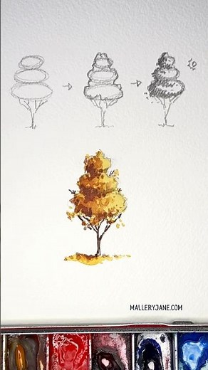 How to draw and watercolor a fall tree 🍁 #watercolortutorial #watercolor