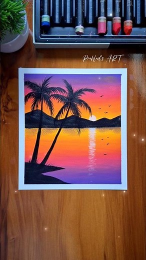 🌅 Beautiful Sunset Scenery with Oil Pastels