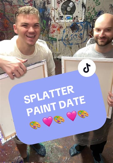 We did a paint rage room and it was AMAZING 🎨🫶🏼 For our 2-year anniversary, I surprised @Tanner Wireman with a splatter art session in Johnson City, TN. We each got our own canvas and went all in - paintbrushes, squirt guns, spinners, and one hour to make our creations. Tanner called his painting “Journey” and I did a space-meets-mountains vibe. Such a creative and messy date idea - highly recommend for couples! Happy 2 years 🤍 #splatterpaint #paint #rageroom #dateidea #uniquedateideas