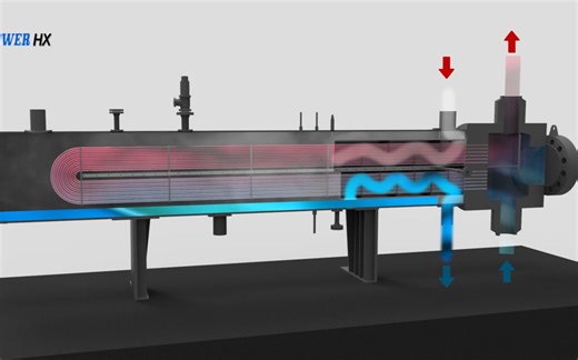 【3D动画】电厂抽汽回热-高压加热器（卧式管壳式换热器）High pressure feedwater heater