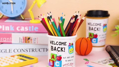 48 Pieces Back to School Stickers, 4 Inch Welcome Back to School Labels Stickers Paper Present Tags Stickers for Gift Bags Box Water Bottles Teacher Classroom Back to School Decorations
