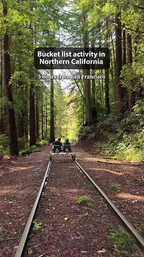 One of the most unique adventure activity in Northern California 🌲🛤️ 🛤️Pedal electric-powered rail bikes along the Pudding Creek through the redwoods, across a scenic bridge, and beside a tranquil stream. Stop at the Glen Blair Bar for a drink or take a 1-mile loop hike through the redwood forest🌲 📍Skunk Train Rail Bikes, Fort Bragg, CA ⌛It's a 2 hour guided tour 🛤️ 2 person per rail bike 👨‍👩‍👦 Family and Kid friendly activity 🐕 Pet friendly 👟 Closed toe shoes required 🌦️Rain or shin
