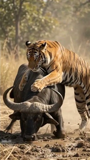 Tiger Attacks Buffalo 😱 | Wild Animal Encounter |Nature’s Ultimate Battle #tiger#wildanimals #nature
