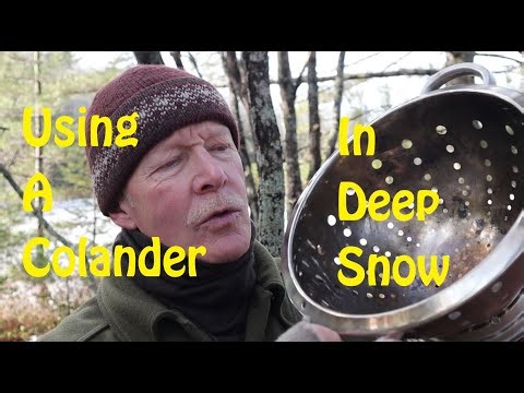 Using a Colander as a Wood Stove in Deep Snow