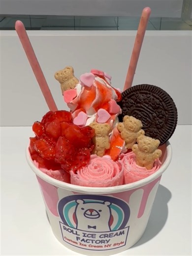 Strawberry Ice Cream Rolls at Roll Ice Cream Factory, Shibuya