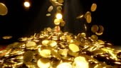 High quality animation of falling coins. This is one dollar gold...