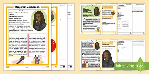 LKS2 Benjamin Zephaniah Reading Comprehension Activity