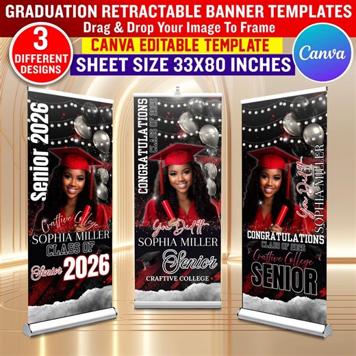 Graduation Retractable Banner Templates, Editable Canva Class of 2026 Standing Banner, Professional Grad Party Signage Senior Pull-up Banner - Etsy