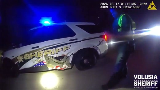 Passing truck pulling trailer clips Volusia County deputy’s car during traffic stop - WSVN 7News | Miami News, Weather, Sports | Fort Lauderdale