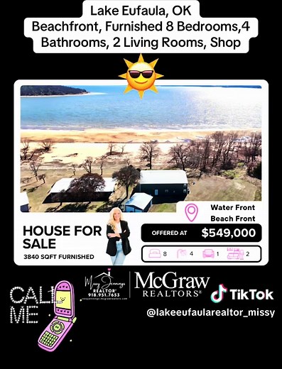 Rare Sandy Beachfront Home on Lake Eufaula for Sale