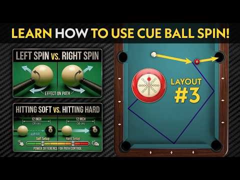 (LAYOUT # 3) Predicting The Cue Ball Path Using Different Spin & Speed! - Billiards / Pool